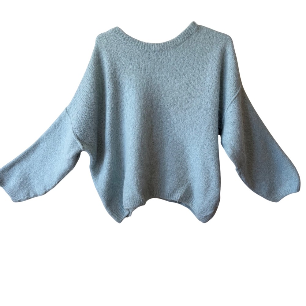 Free People Sweater M Blue Alpaca Blend Fuzzy Drop Shoulder Crew Neck Soft Girl